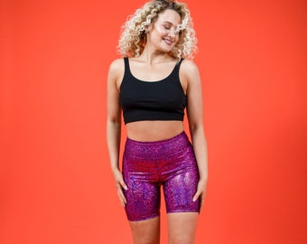 Pink Holographic High Waisted Cycling Shorts / Bike Shorts