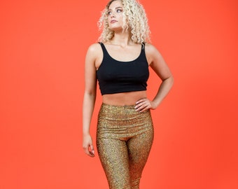 Gold Holographic Disco Mermaid High Waisted Leggings