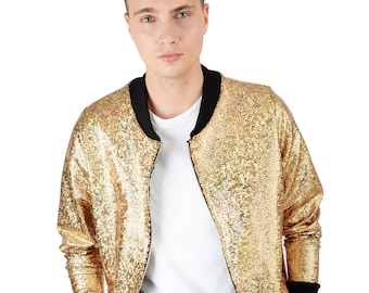 Herren Gold Holographic Disco Bomberjacke