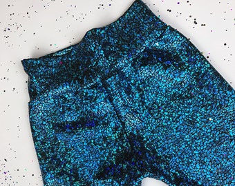 Kids Holographic Turquoise Leggings | D I S C O  B A B Y