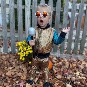 Kids Holographic Gold Leggings | Sparkly Festival & Disco Leggings for Children