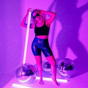 Black Holographic High Waisted Cycling Shorts / Bike Shorts