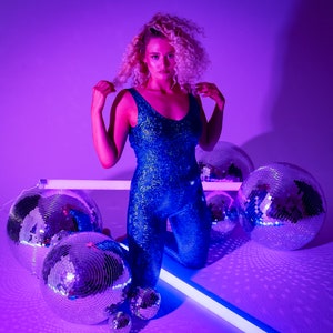 Catsuit senza schienale con sirena da discoteca olografica turchese da donna