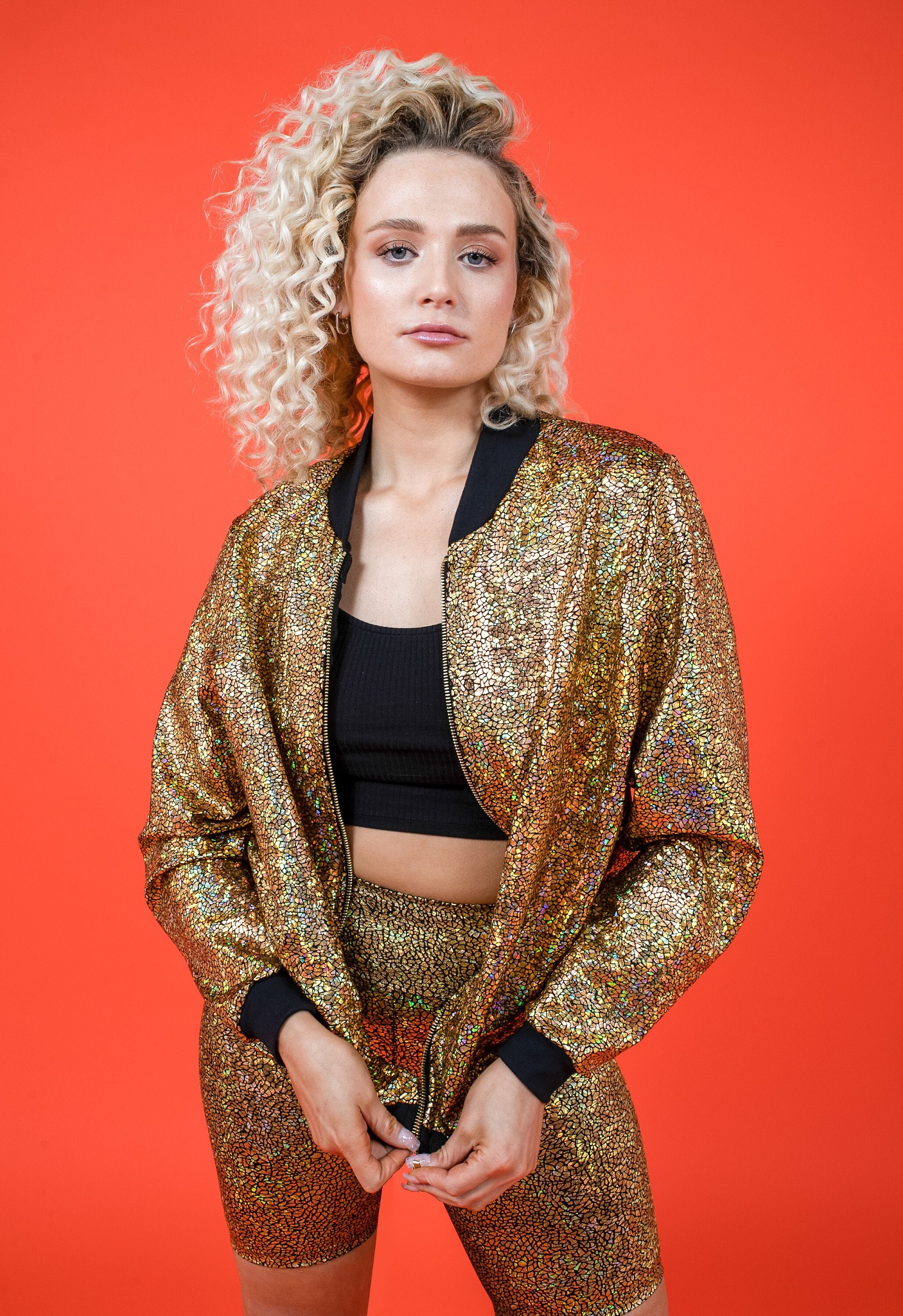 Women's Gold Holographic Disco Bomber Jacket -  UK