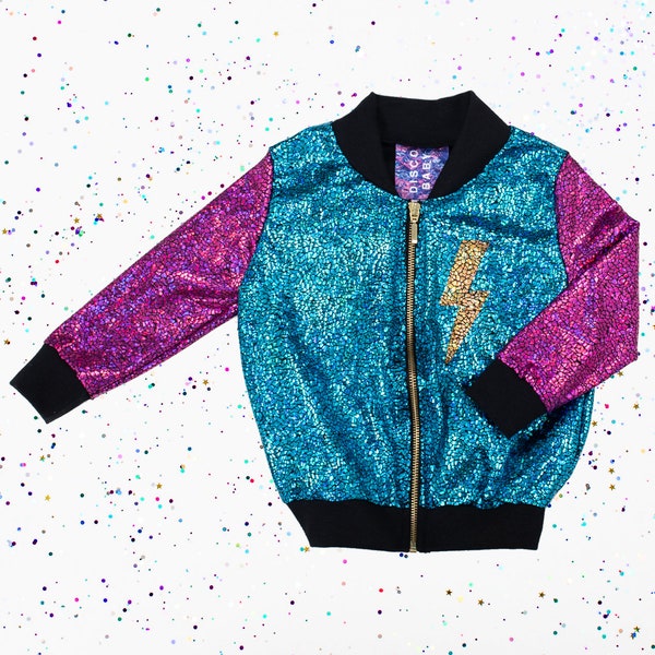 Kids Holographic Gold / Lila / Türkis Blitz Bolt Bomberjacke | D I S C O B A B Y