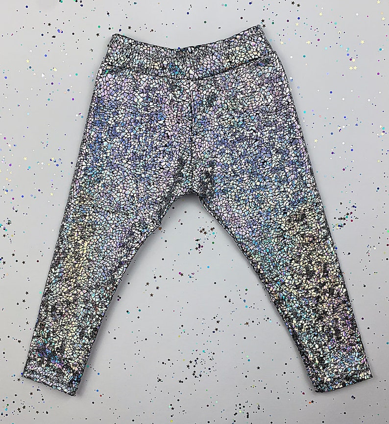 Kids / Childrens Holographic Silver Sparkly Leggings D I S C O B A B Y image 3