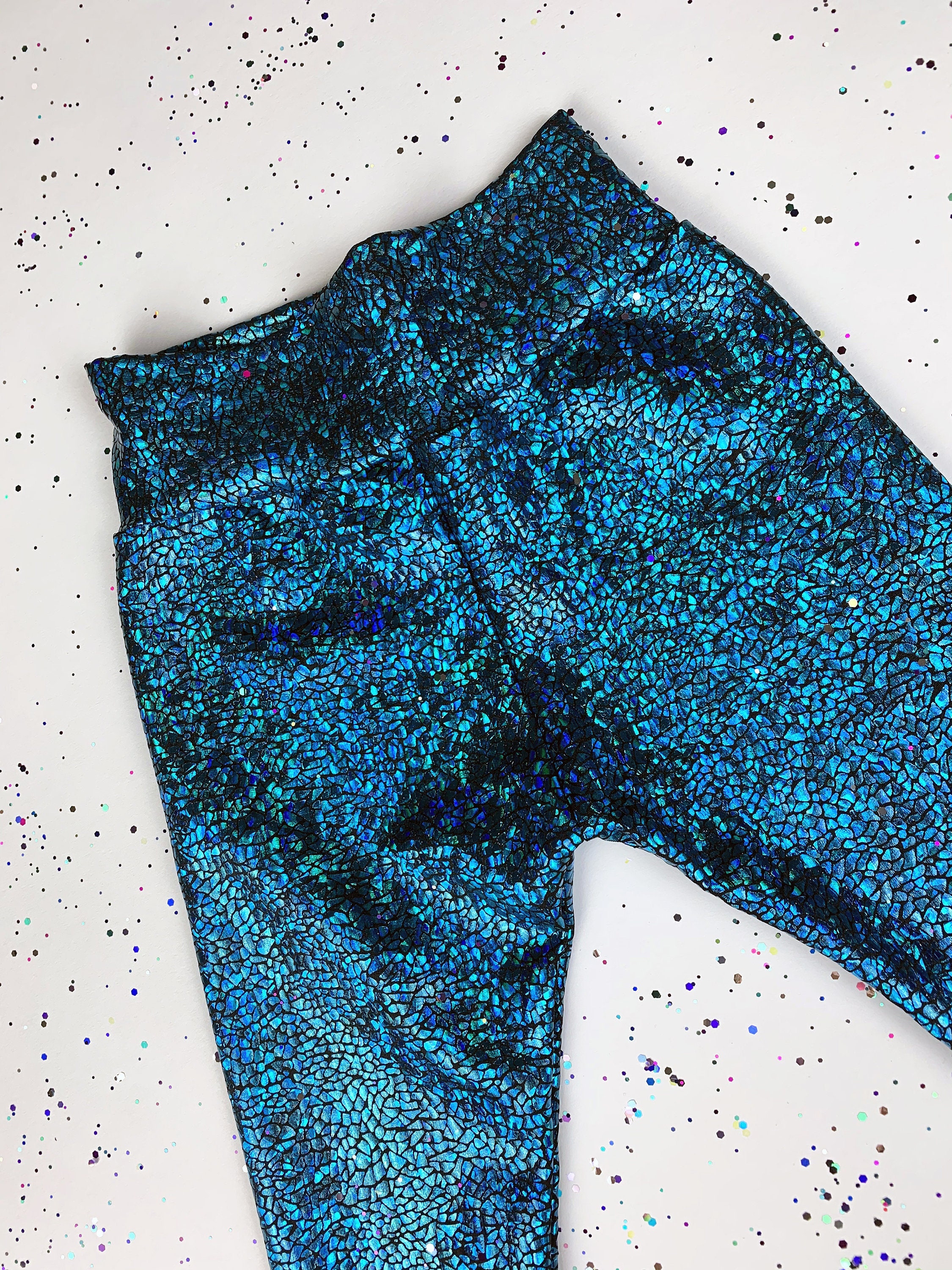 Kids Holographic Turquoise Leggings | D I S C O  B A B Y