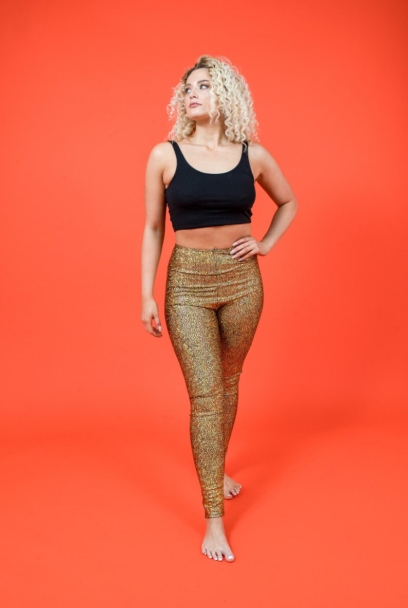 Gold Holographic Disco Mermaid High Waisted Leggings image 1