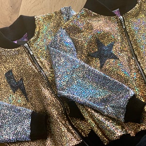 CUSTOM Kids Holographic Disco Bomber Jacket D I S C O B A B Y image 5