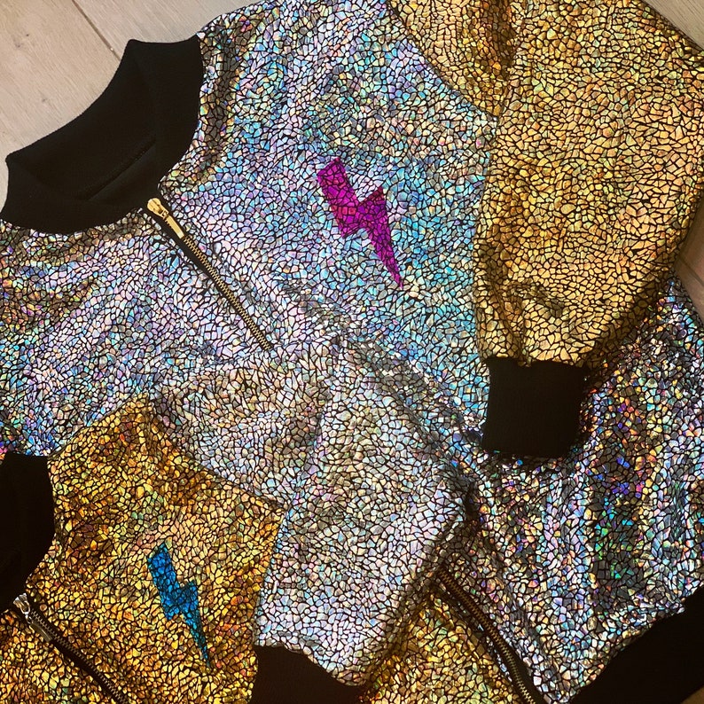 CUSTOM Kids Holographic Disco Bomber Jacket D I S C O B A B Y image 3