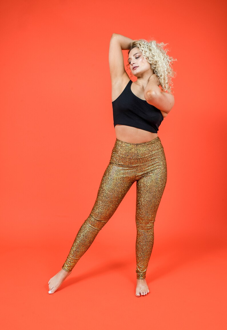 Gold Holographic Disco Mermaid High Waisted Leggings image 3