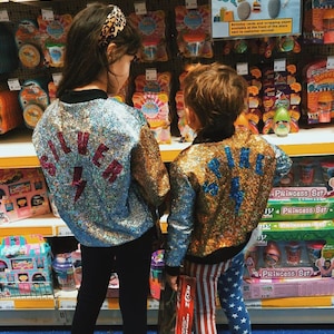 CUSTOM Kids Holographic Disco Bomber Jacket D I S C O B A B Y image 6