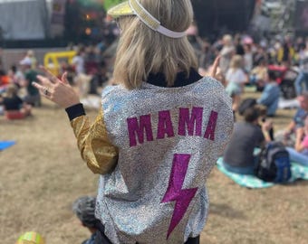 Handmade Holographic MAMA Bomber Jacket – Festival Disco Style