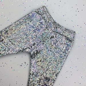 Kids / Childrens Holographic Silver Sparkly Leggings | D I S C O B A B Y