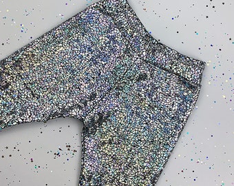 Kids / Childrens Holographic Silver Sparkly Leggings | D I S C O B A B Y