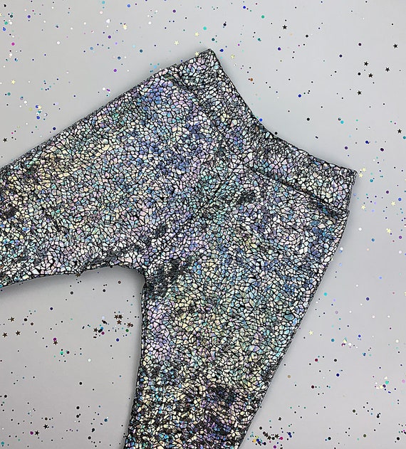 Kids / Childrens Holographic Silver Sparkly Leggings D I S C O B A B Y 
