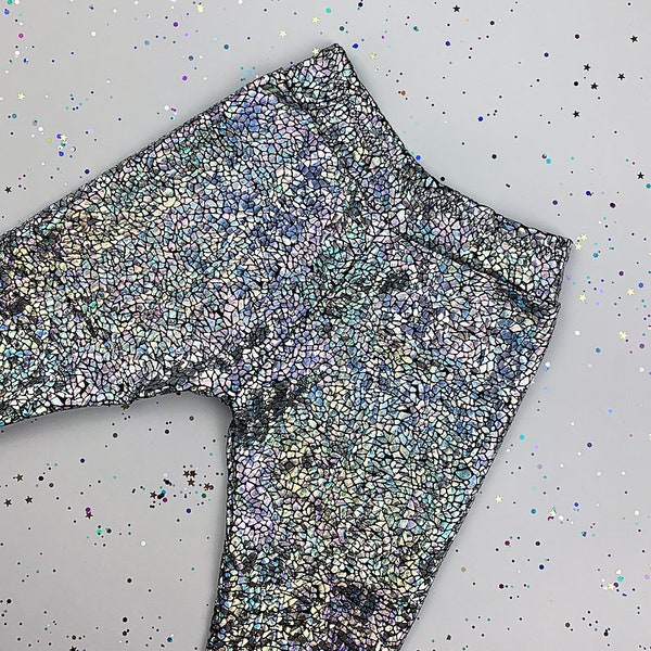 Kinder / Kinder holografische silberne glitzernde Leggings | D I S C O B A B Y