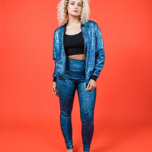 Women's Turquoise Holographic Disco Bomber Jacket image 3