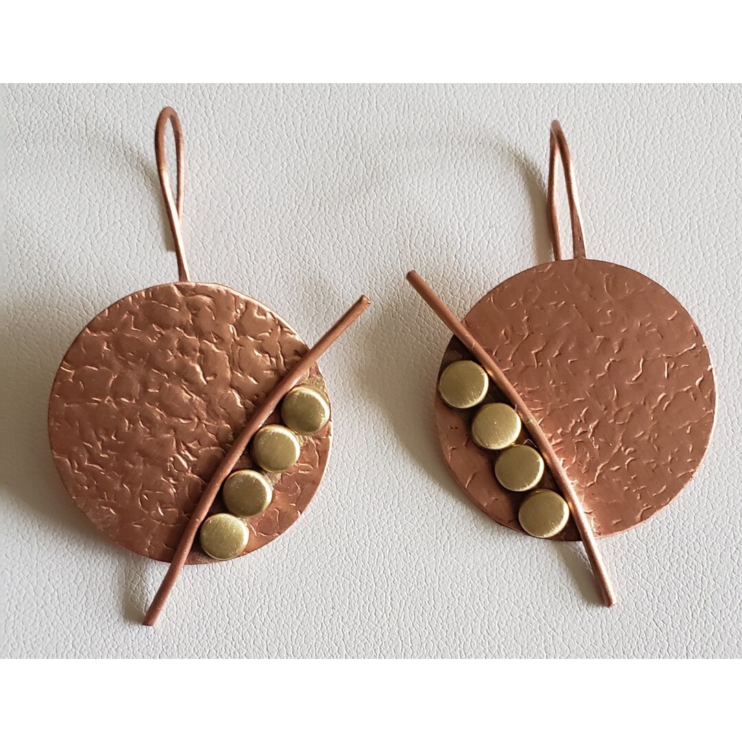 Round Dimpled Accented Copper Earrings Dimpled Copper Earrings ...