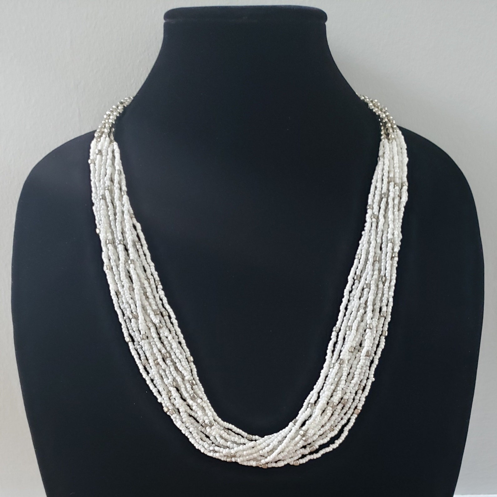 Accented White Seed Bead Necklace Vintage Bead Necklace for Etsy