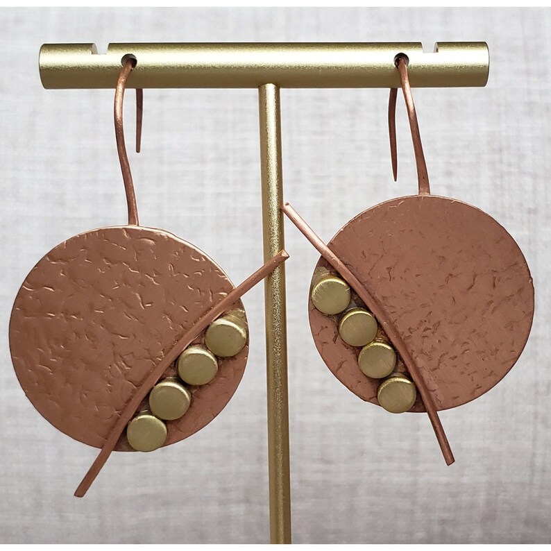 Round Dimpled Accented Copper Earrings Dimpled Copper - Etsy