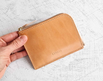 Minimalist slim zipper wallet - Premium quality Italian Buttero leather. Small wallet. Handmade wallet. Leather cardholder. Leather wallet