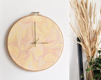12in/30cm - Leather wall clock - Marbled Golden hour. L size. Minimalist. Scandinavian design. Home gift. Wall decor. Modern clock. Xmas