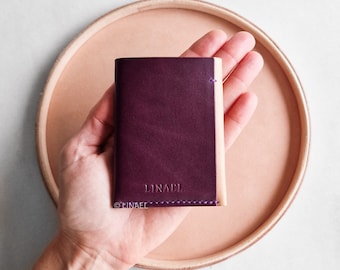 Minimalist double sleeve wallet - Purple Buttero Leather. Cardholder. Handmade wallet. EDC. Minimal carry. Patina. Italian leather. Vegtan