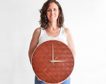 22in/62cm - Handwoven Leather wall clocks - XXXL size - Minimalist Scandinavian design. Unique gift. Luxury decor. Sustainable. Eco-friendly