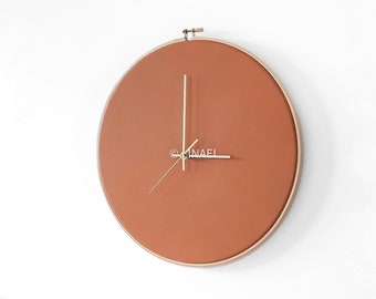 Leather wall clock. Home decor. 12.6in/32cm. Terracotta. Minimalist clock. Scandinavian design. Unique Wedding gift. Personalizable gift.