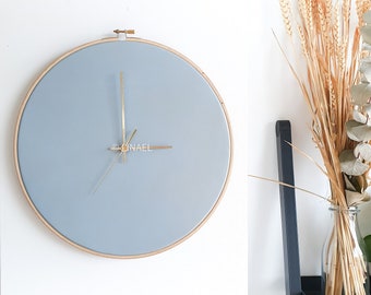 12.6in/32cm - Leather wall clock - Pearly light blue color - L size - Minimalist. Scandinavian design. Unique clock. Nordic Skandi design