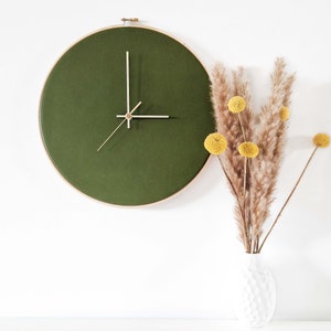 Leather wall clock. 12.6in/32cm. Olive green. Minimalist decor. Scandinavian design. Home decor gift. Unique Livingroom decor. Personalized. image 4