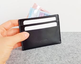 5 pocket cardholder - Black cow leather. Gift for him and her. Father's Day present.