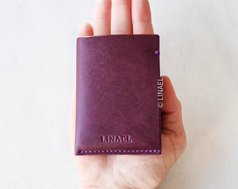 Minimalist wallet - Purple Buttero Leather. Card sleeve.Small Cardholder. Handmade wallet. EDC. Minimal carry. Patina. Italian leather. Xmas