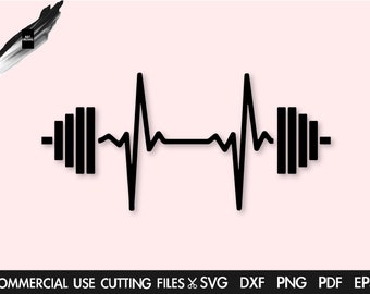 Barbell Heartbeat SVG, Gym Svg, Fitness Svg, Weights Svg, Squat Svg, Barbell Monogram Svg, Gym Shirt Svg Cut File Silhouette Cricut