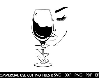 Woman with Wine Glass SVG: Afro Lady Silhouette (Digital Download)