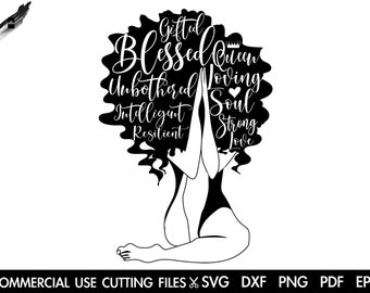 Black Woman Praying SVG, Afro Praying SVG, Afro Svg, Afro Woman Svg, Afro Silhouette Svg, Prayer Svg, Black History Month Svg/Dxf/Png/Pdf