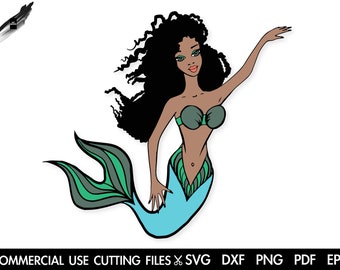 Afro Mermaid SVG: Black Woman Clipart, Ocean Girl (Cut File)