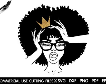 Afro Black Queen SVG: Natural Hair Woman Cut File (Digital Download)