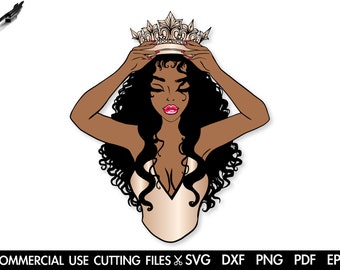 Black Queen SVG: Afro Woman with Crown, Cut File (Digital Download)