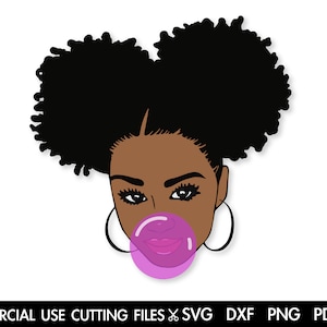 Girl With Bubble Gum SVG, Messy Bun Svg, Beautiful Girl Svg, Black Woman Svg, Melanin Svg, Natural Hair Svg, Buns Svg Cut File Silhouette image 1