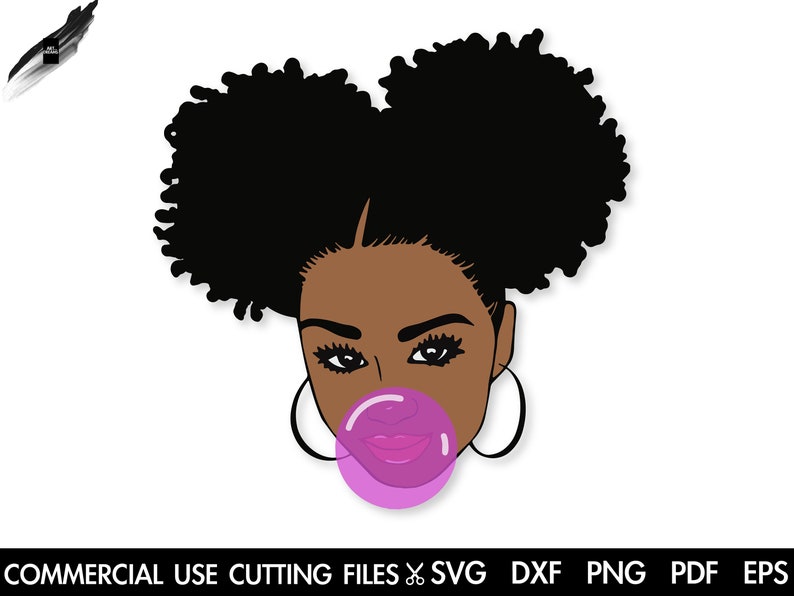 Girl With Bubble Gum SVG, Messy Bun Svg, Beautiful Girl Svg, Black Woman Svg, Melanin Svg, Natural Hair Svg, Buns Svg Cut File Silhouette image 1