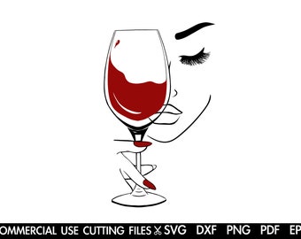 Woman with Wine Glass SVG: Beauty Silhouette (Digital Download)
