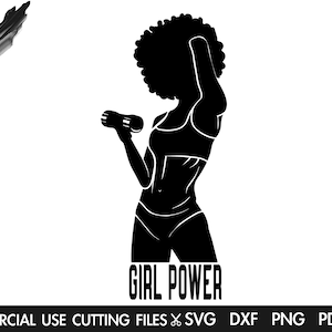 Gym schwarze Frau Silhouette SVG, Afro SVG, Workout SVG, Langhantel SVG, Gym Shirt, Gym Shirt, Gym Mädchen, geschnitten Datei, Black Power