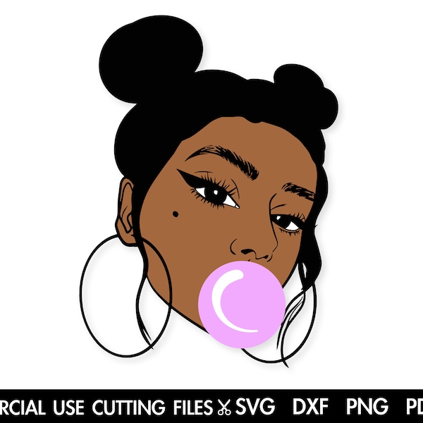 Dope Girl With Bubble Gum SVG, Beautiful Girl Svg, Black Woman Svg, Melanin Svg, Woman Svg, Afro Svg Cut File Cricut Sublimation Png Pdf Dxf