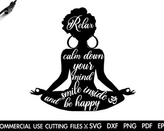 Afro Yoga SVG, Meditation Lotus Pose Svg, Afro Svg, Yoga Svg, Zen Svg,  Yoga Lotus Svg, Black Woman Meditation Svg Cut File Silhouette
