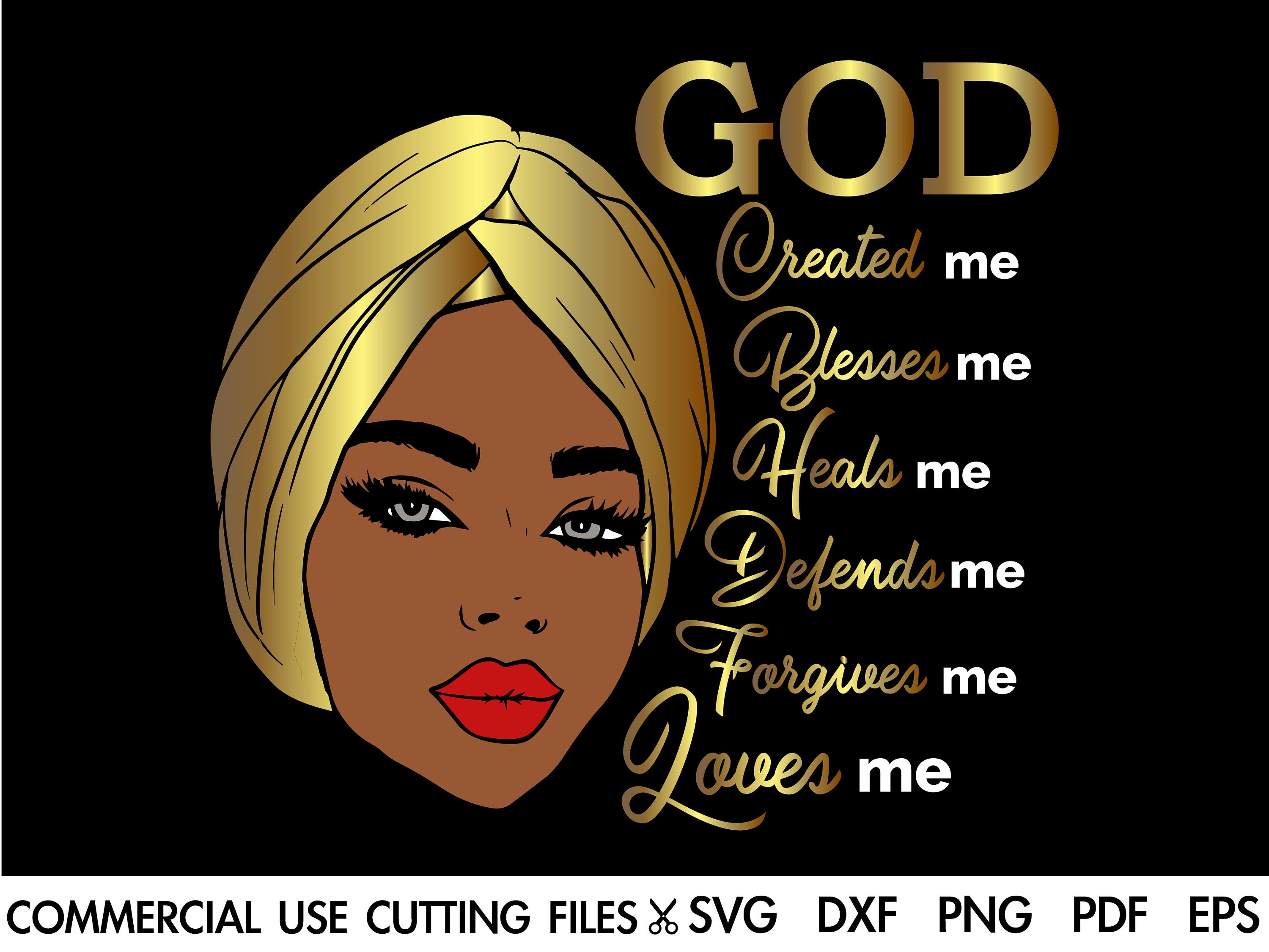 Black Woman Religious SVG: God Created Me (digital Download) - Etsy Israel, image size:3000x2250
