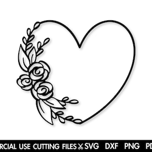 Floral Heart SVG, Heart Svg, Flower Heart  Cut File, Heart Monogram Svg, Wedding Svg, Heart Frame Svg, Cutting Files For Cricut Silhouette