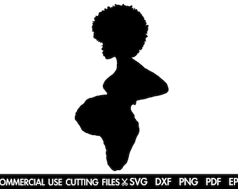 Pregnant Black Woman Africa Silhouette SVG: New Mom Cut File (Digital Download)