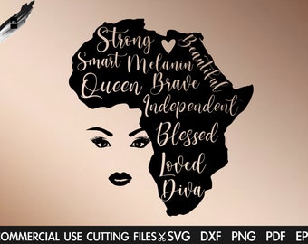 Africa Silhouette SVG, Afro SVG, Black History Month SVG, Afro Woman Svg, Black Queen Svg Cut File Silhouette, Cricut Svg/Dxf/Png/Pdf